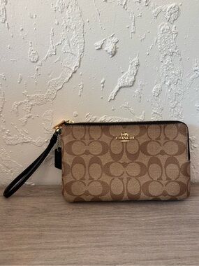 Coach Signature Coated Cavanas Double Zip Wristlet